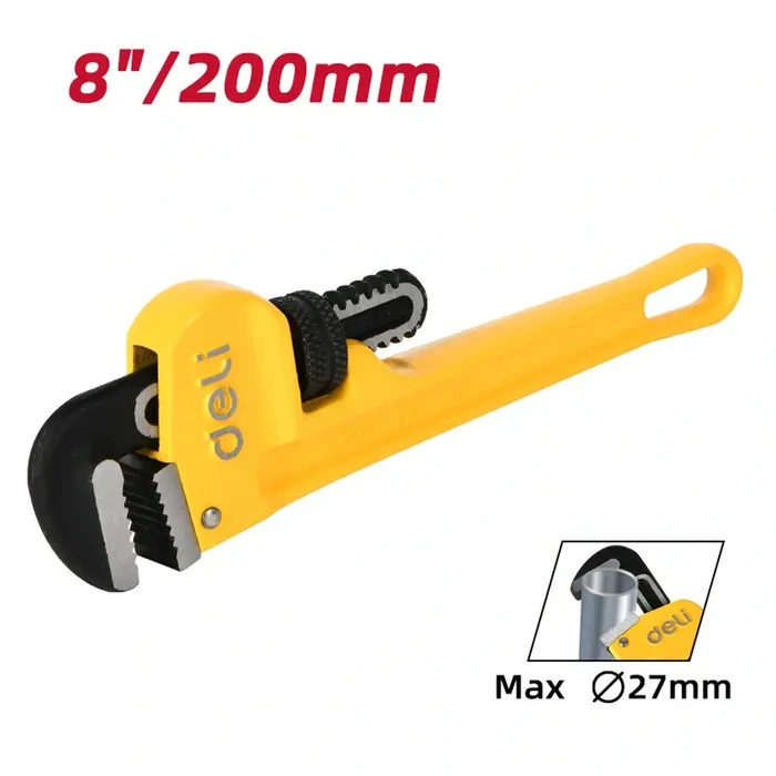 DELI Pipe Wrench 200mm Yellow