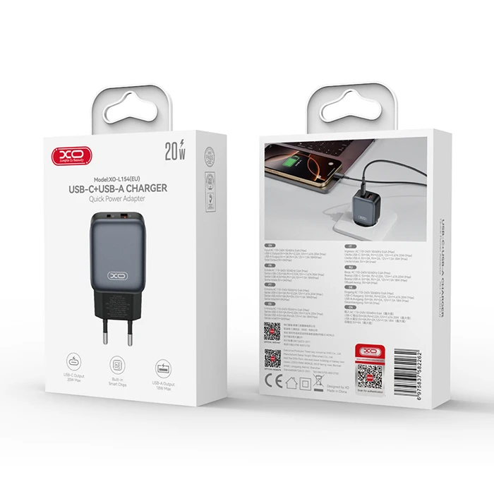 XO Charger L154 EU PD20W QC18W 1A 1C Black