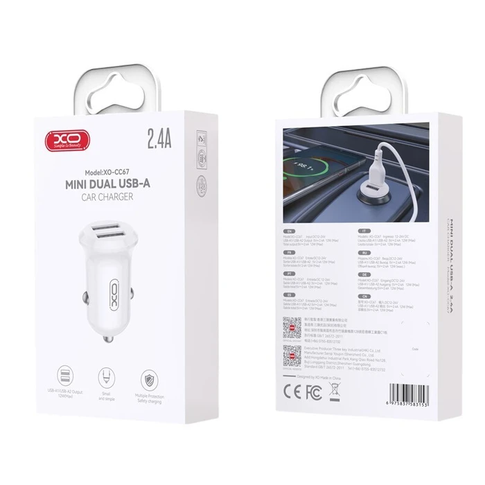 XO CC67 Mini Smart Dual USB Car Charger 2.4A