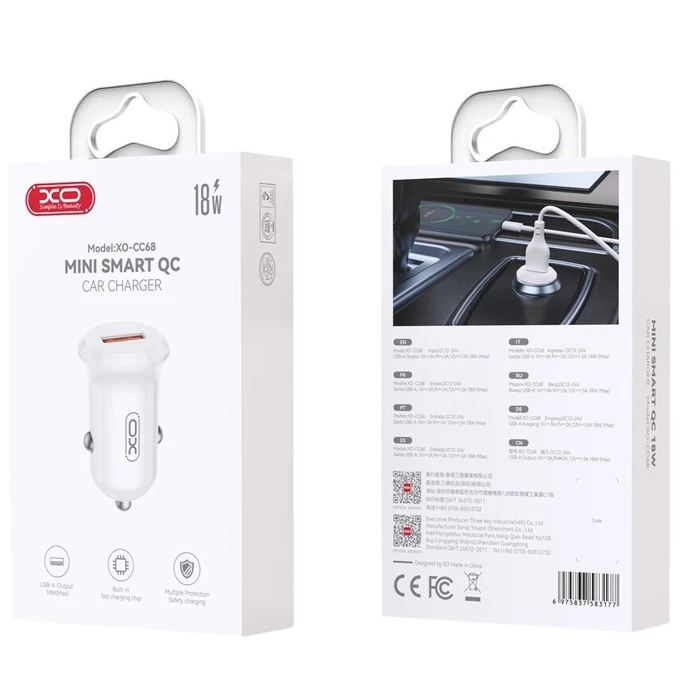 XO Φορτιστής Αυτοκινήτου CC68 Mini Smart Single QC18W