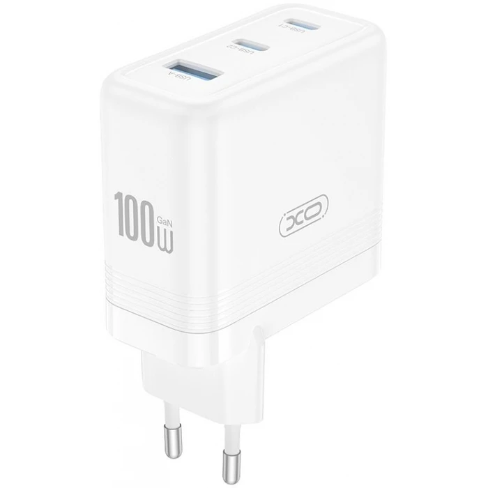 XO Universal GaN Charger with 3 Outputs 2x USB C and 1x USB A White