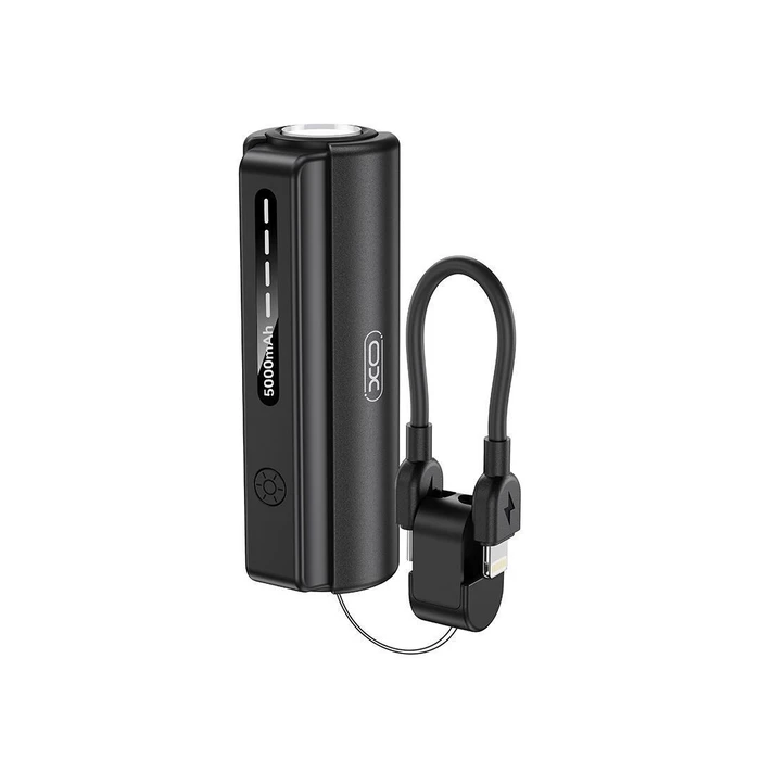 XO PR281 Mini Powerbank 5000mAh με Ενσωματωμένο Φακό και Καλώδιο Φόρτισης iP