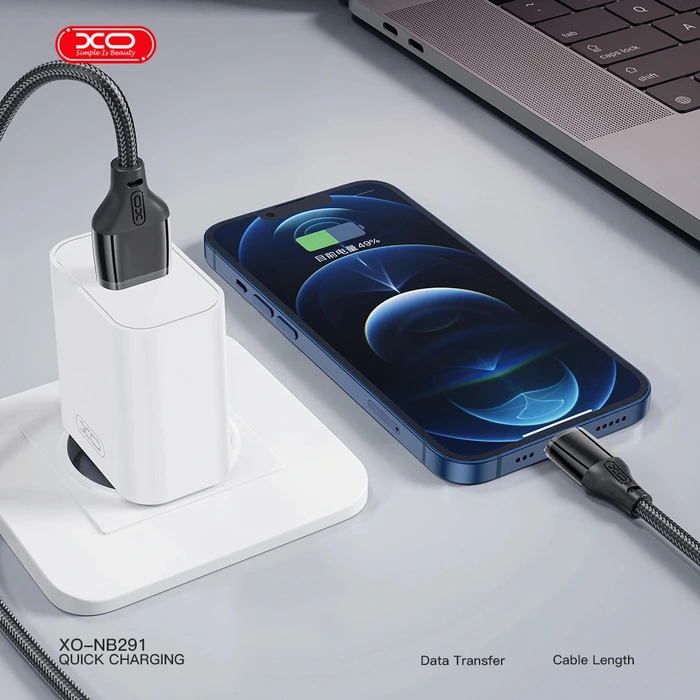XO Καλώδιο Φόρτισης Και Μεταφοράς Δεδομένων Lightning NB291 Braided 6A Μαύρο
