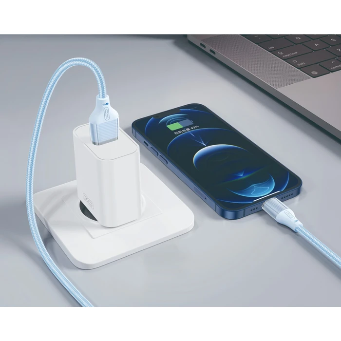 XO Καλώδιο Φόρτισης και Μεταφοράς Δεδομένων USB A σε Lightning Πλεκτό 6A Μπλε 1m