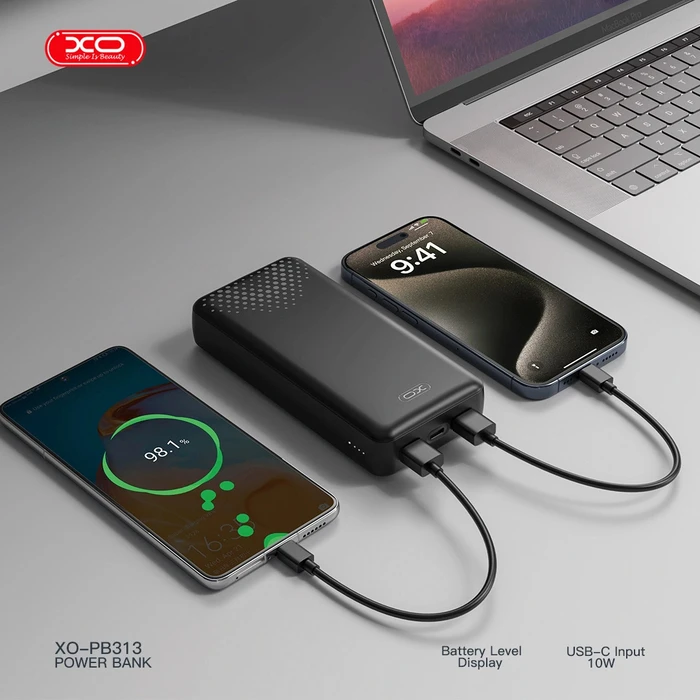 Power Bank XO PB313 Black Color 20000mAh 2x USB A 1x USB C