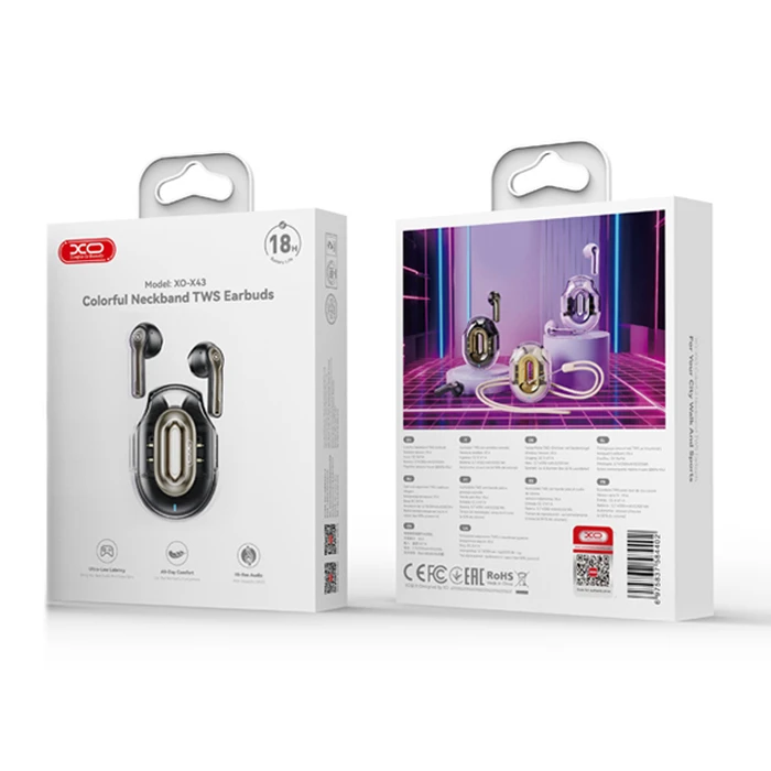 XO Bluetooth Handsfree Earbuds with Charging Case X43 Black Color