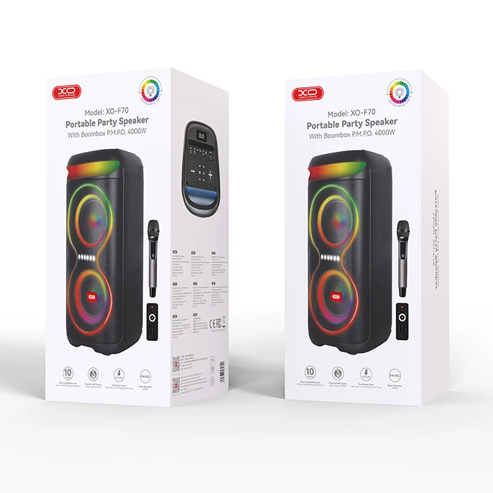 XO Bluetooth Speaker with Wireless Microphone Remote Control and RGB Lighting F70