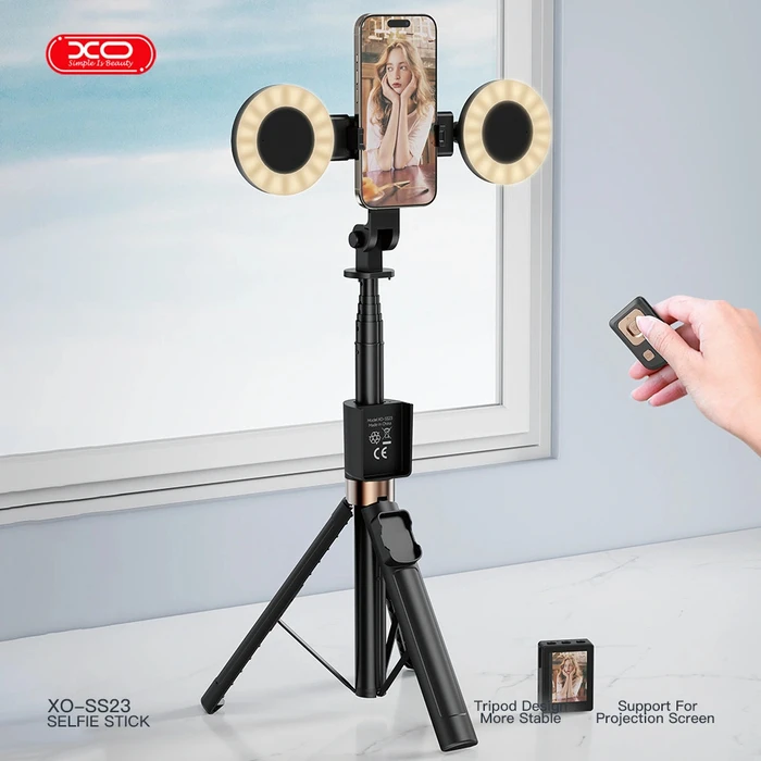XO Bluetooth Selfie Stick with Remote Control and Detachable Ring Lights
