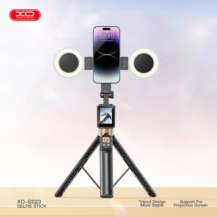 XO Bluetooth Selfie Stick with Remote Control and Detachable Ring Lights