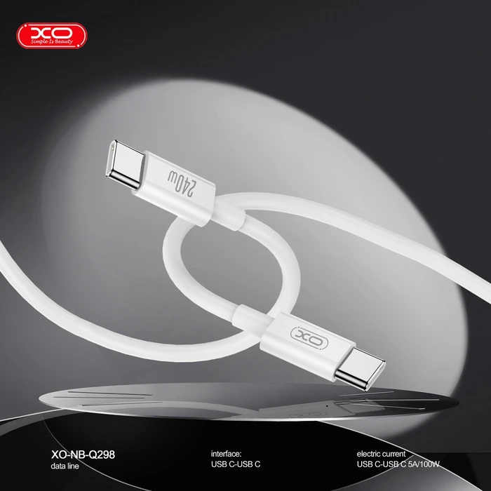 USB Cable XO High Speed Type C Male to Type C Male 240W 1m White