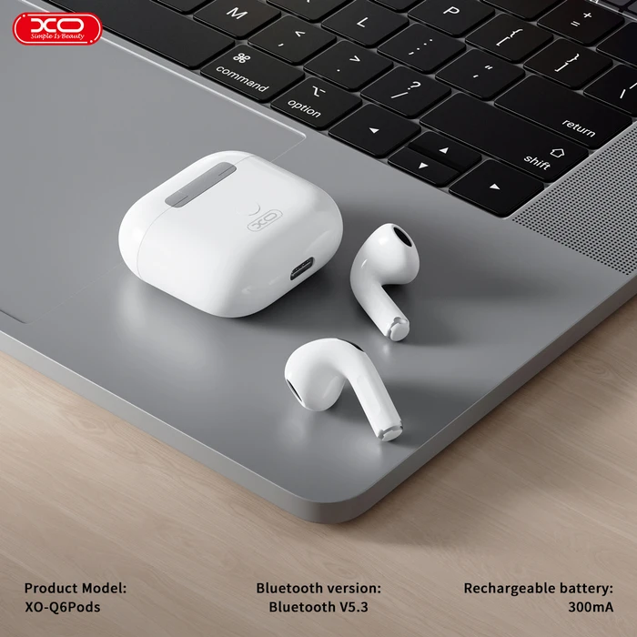 XO Q6 Pro Pods Sixth Generation White Wireless Earbuds