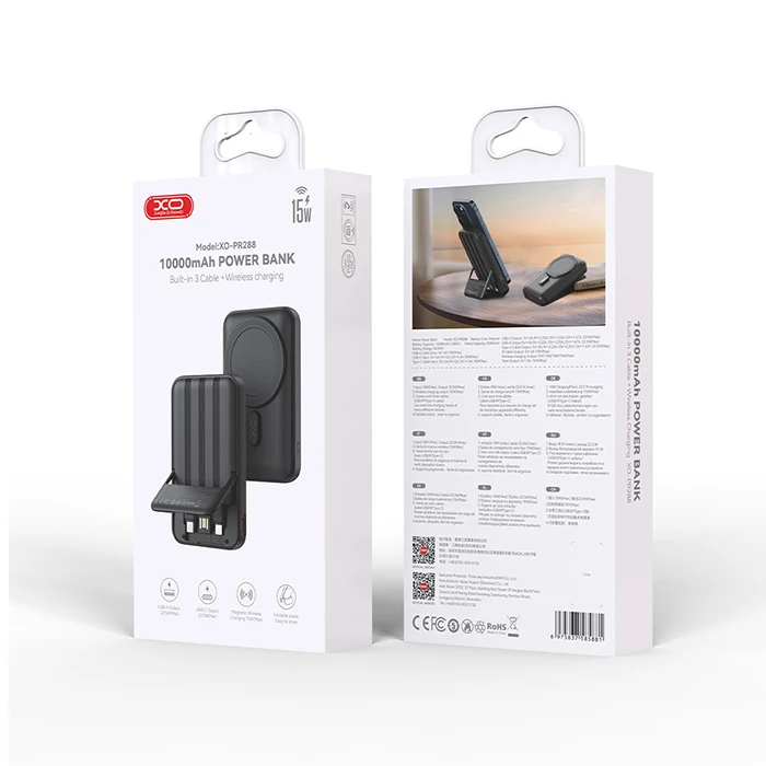 Power Banks XO PR288 10000mAh with built in USB A USB C Lightning cables and wireless charging