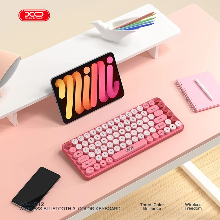 XO Keyboard Wireless Bluetooth Tri Colour Pink KB 12