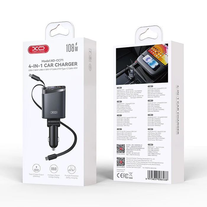 XO Φορτιστής Αυτοκινήτου CC71 Metal 108W