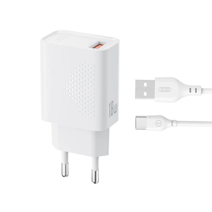 XO USB-A Charger 18W with Detachable USB Type-C Cable White L159