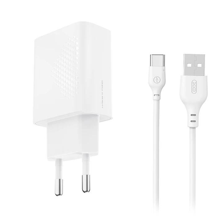 XO USB-A Charger 18W with Detachable USB Type-C Cable White L159