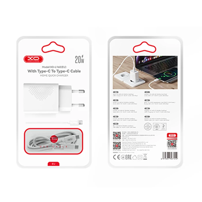 XO USB C Charger 20W with Detachable Type C Cable White