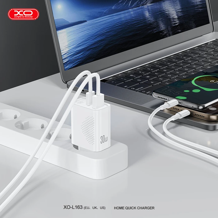 XO Charger XO L163 2 Ports USB-A and USB-C PD30W QC18W White