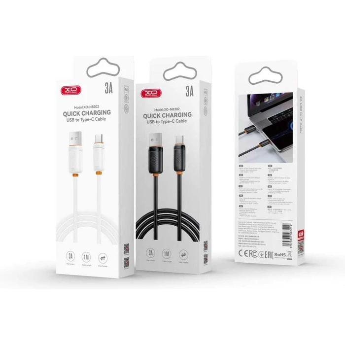 XO Καλώδιο High-Speed USB A αρσ. - USB Type-C αρσ. 15W 1.00m Black NB302