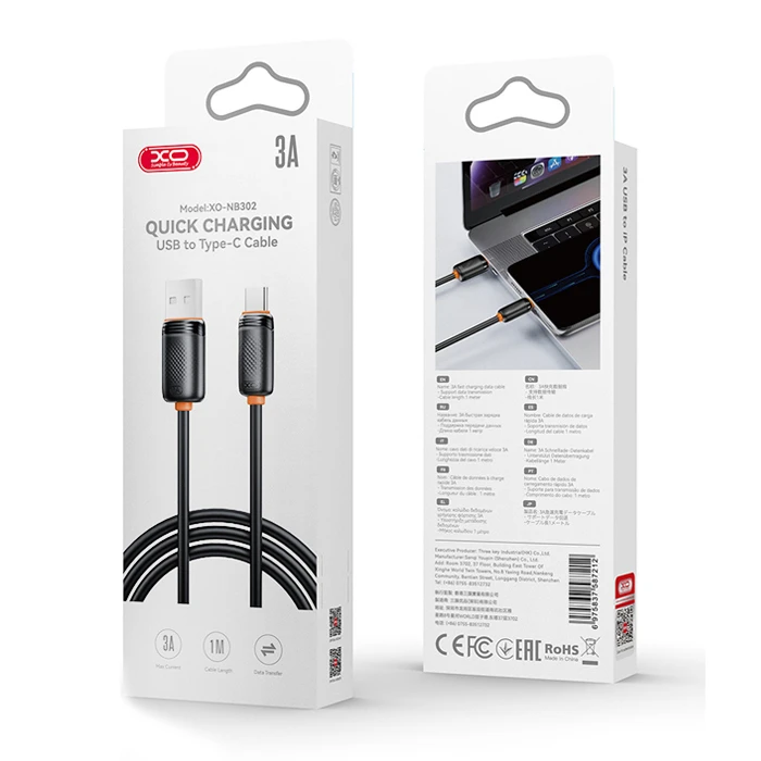 XO Καλώδιο High-Speed USB A αρσ. - USB Type-C αρσ. 15W 1.00m Black NB302