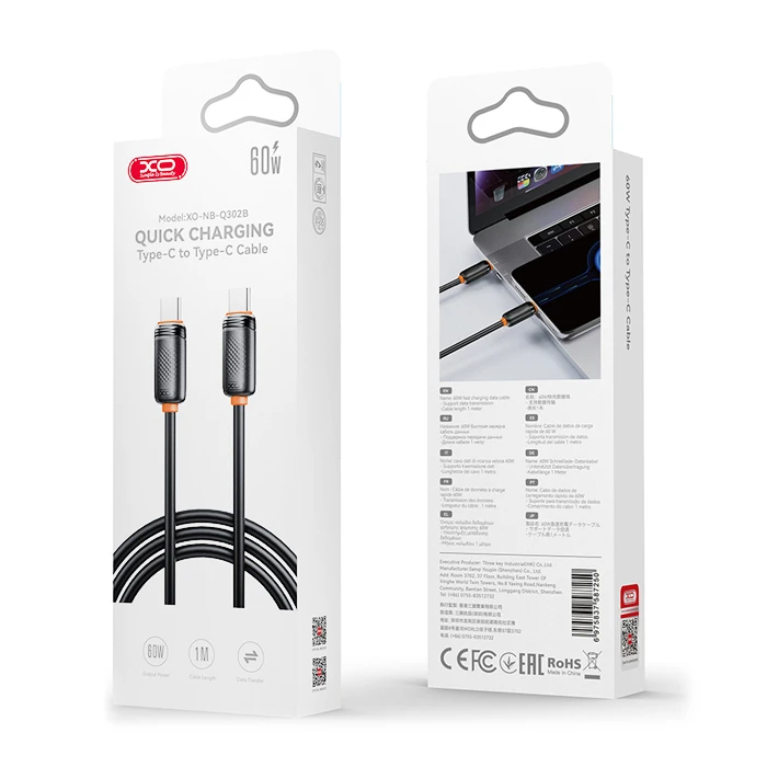 XO USB High-Speed Type C to Type C Cable 60W 1m Black NB Q302B