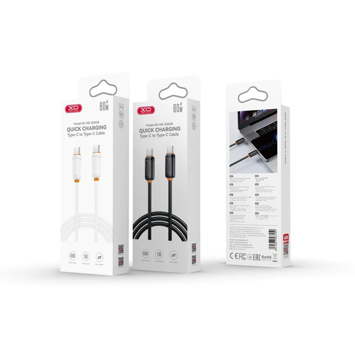 USB Cables XO USB High-Speed Type-C Male to USB Type-C Male 60W 1m White