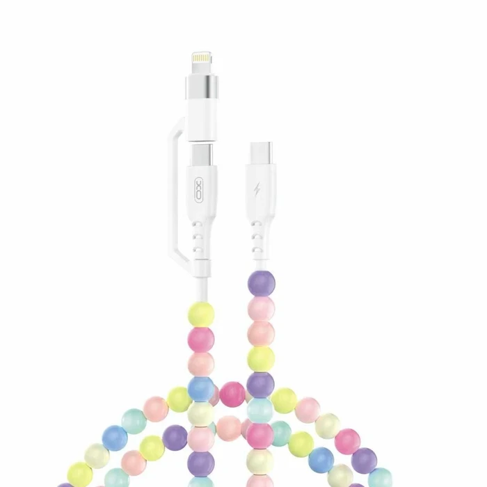 XO USB Cable High Speed Type C to Lightning and Type C with Colourful Beads 1 00m