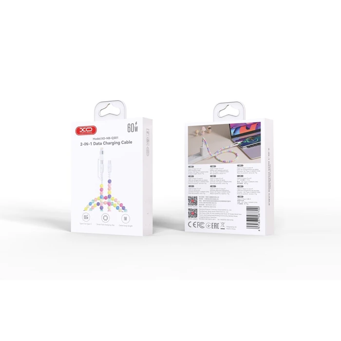 Cable XO Colourful Bead Type C to Type C and Lightning 60W 27W 1m