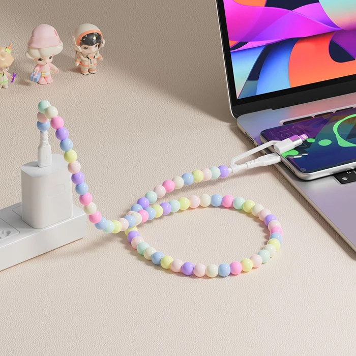 XO USB Cable High Speed Type C to Lightning and Type C with Colourful Beads 1 00m