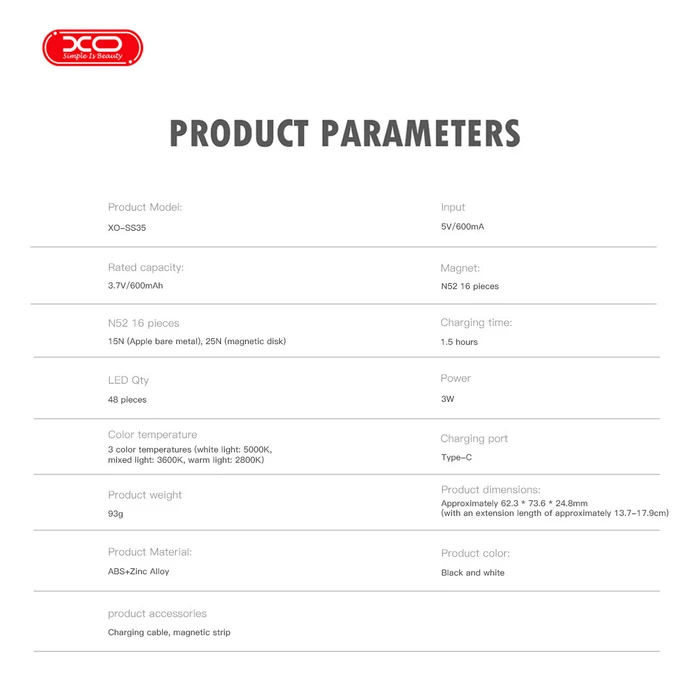 XO SS35 BLACK Multifunctional Photography Light with Built in Mirror