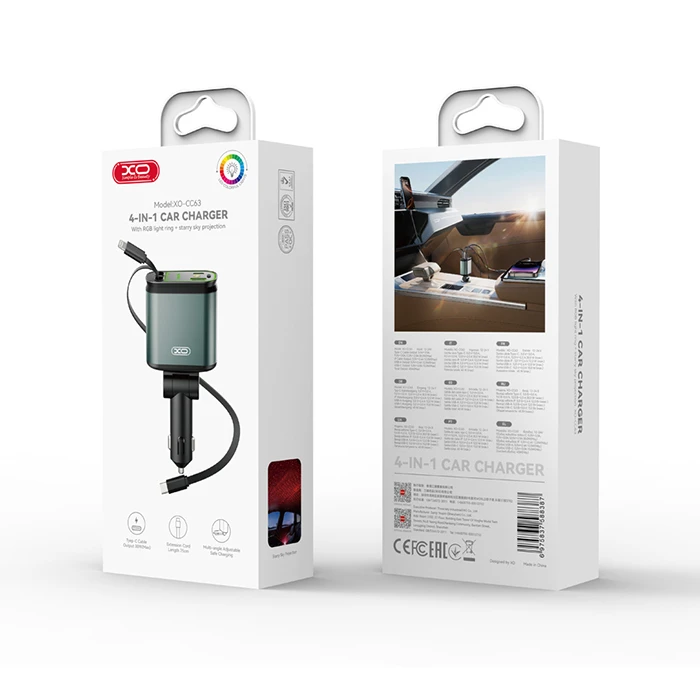 XO Φορτιστής αυτοκινήτου CC63 B1 45W με 2 εξόδους και 2 ενσωματωμένα καλώδια