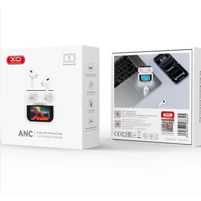 XO Ακουστικά XO X48 Smart TWS 5ης Γενιάς ANC με Οθόνη Λευκά