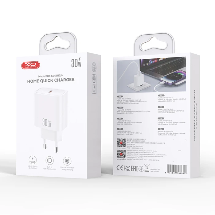 XO Universal USB-C Charger PD30W White CE41