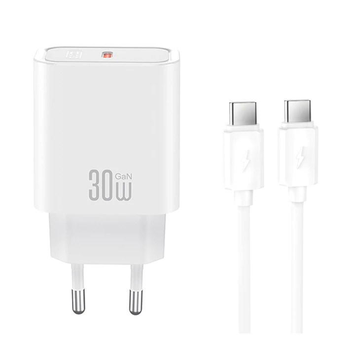 XO Wall Charger USB C PD30W with Detachable USB C Cable White