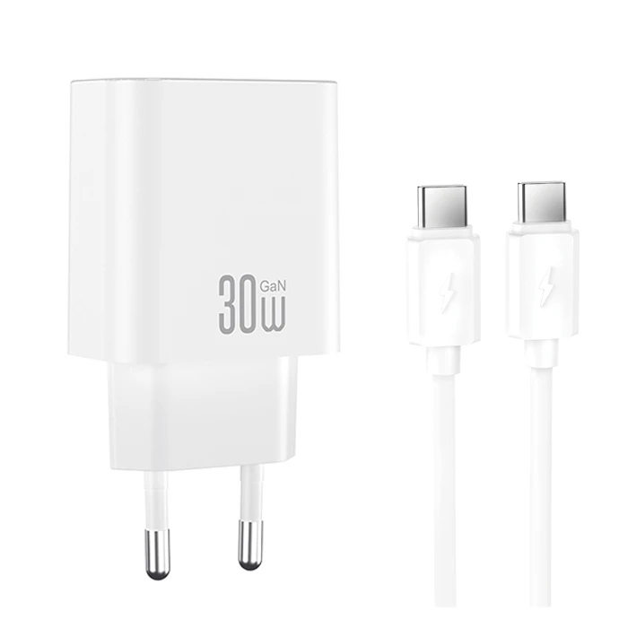 XO Wall Charger USB C PD30W with Detachable USB C Cable White