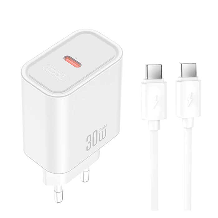 XO Wall Charger USB C PD30W with Detachable USB C Cable White