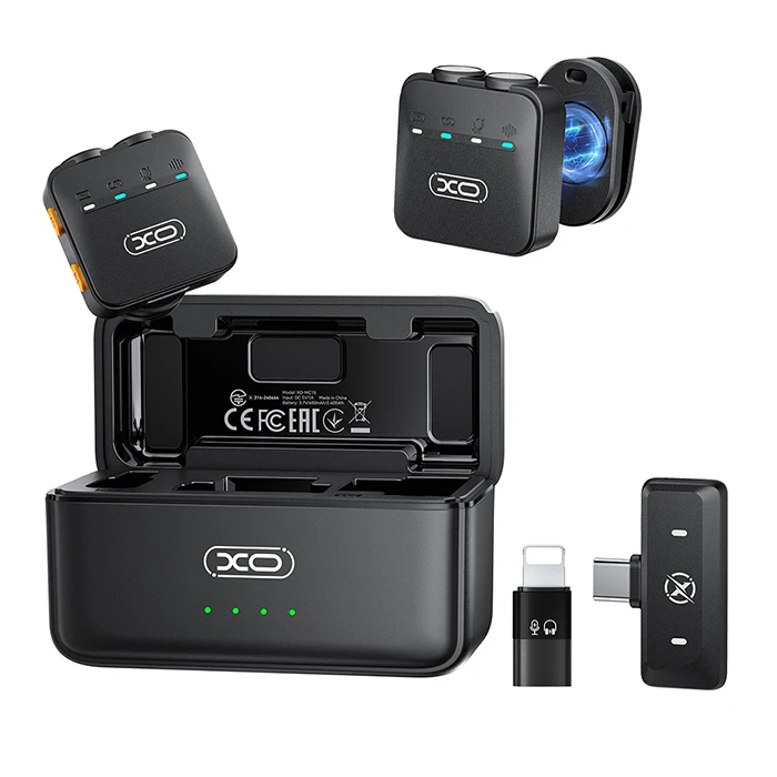 XO MC15 Σετ ασύρματα μικρόφωνα με κλιπ τοποθέτησης και θήκη φόρτισης