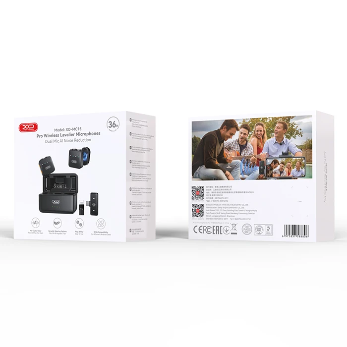 XO MC15 Σετ ασύρματα μικρόφωνα με κλιπ τοποθέτησης και θήκη φόρτισης