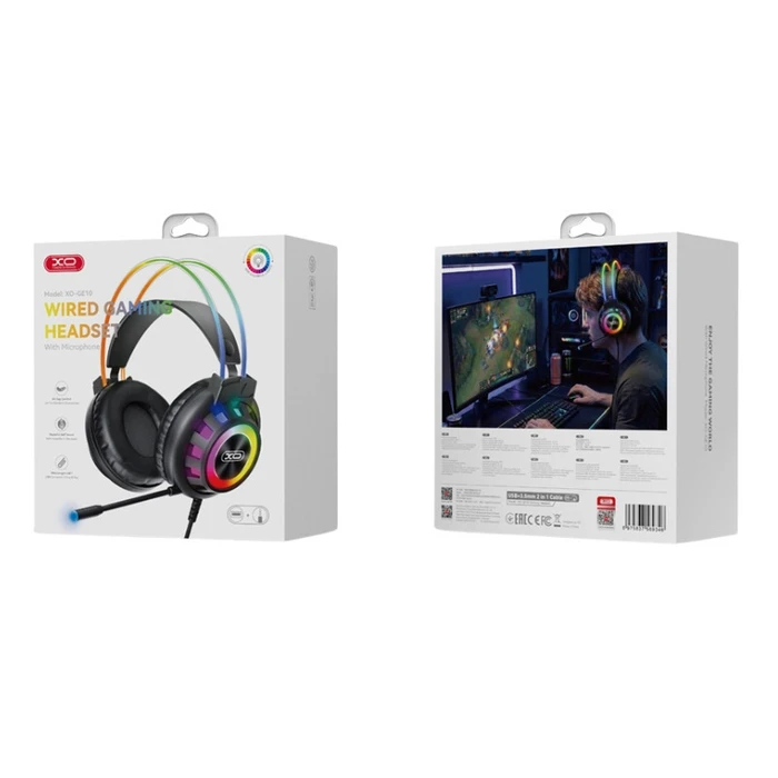 XO GE10 Wired RGB Gaming Headset with Microphone - Black