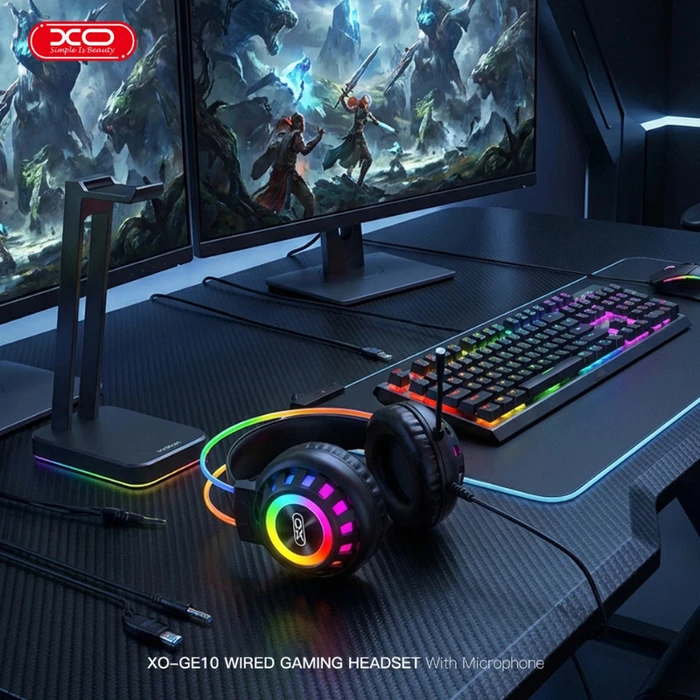 XO GE10 Wired RGB Gaming Headset with Microphone - Black