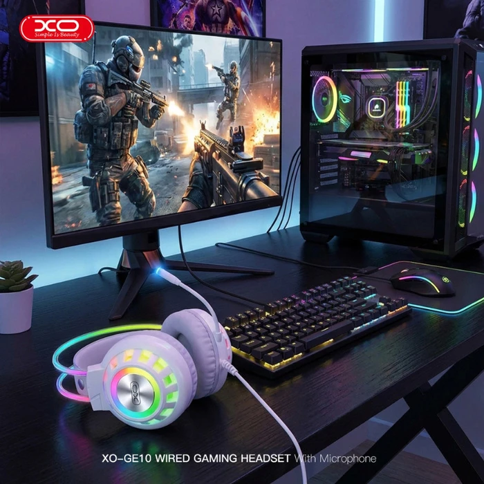 XO GE10 Wired RGB Gaming Headset with Microphone - White