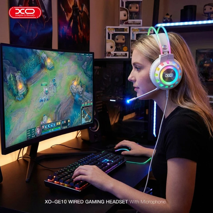 XO GE10 Wired RGB Gaming Headset with Microphone - White