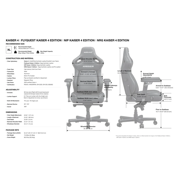 Anda Seat Kaiser 4 V2 XL Gaming Chair PVC Leather Adjustable 6D Armrests - Purple