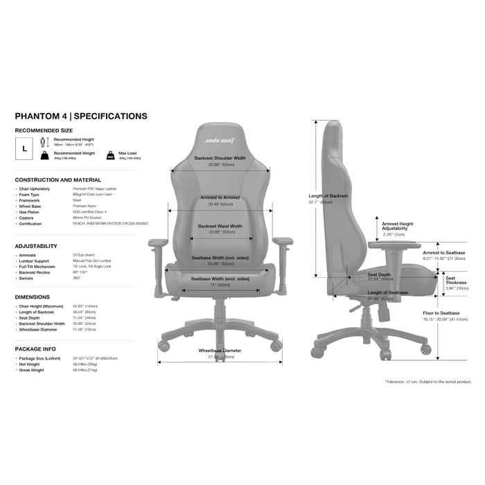 Anda Seat Phantom 4 Καρέκλα Gaming Δερματίνη Μαύρη