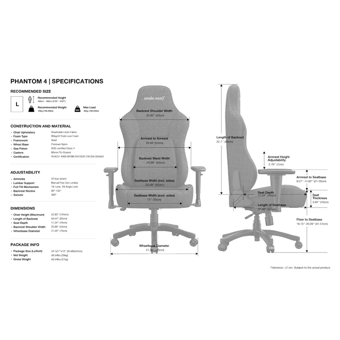 Anda Seat Phantom 4 Υφασμάτινη Καρέκλα Gaming Μαύρη