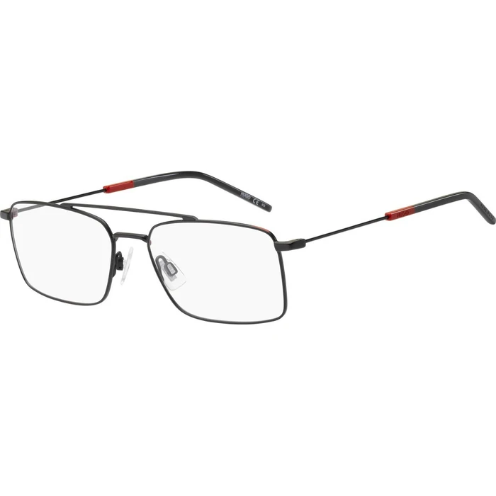 Hugo Boss HG-1120-BLX Men's Optical Glasses - Metal Rectangular Frame, Matte Black with Red Accents, Size 56/17/145