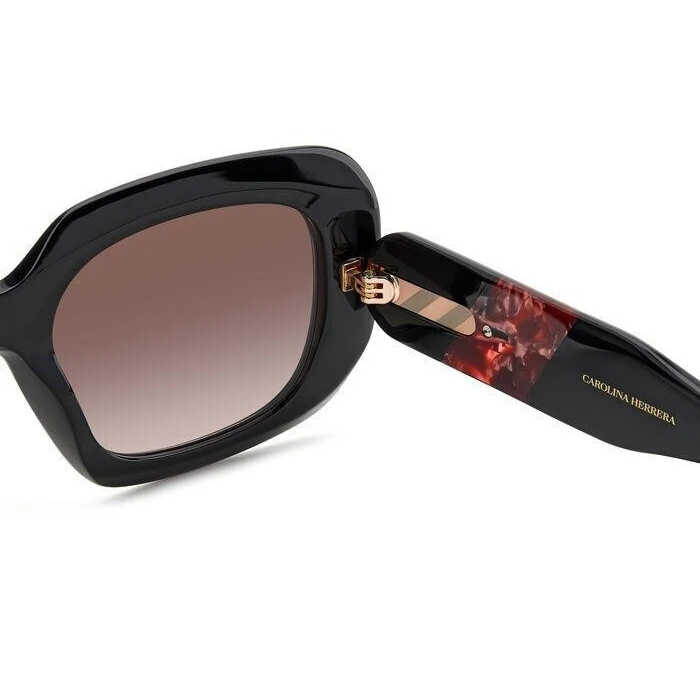 Carolina Herrera HER 0186/S GUU/HA Women's Sunglasses 52/22/145 Black Acetate, Brown Gradient Lenses (Category 2)