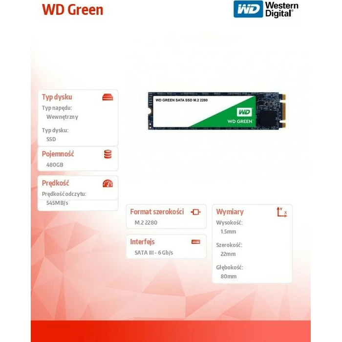 M.2 480GB WD Green SSD (WDS480G2G0B) - M.2 2280 SATA III Internal SSD