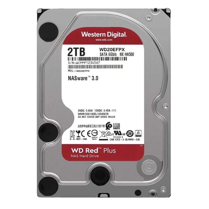 Western Digital Red Plus 2TB (WD20EFPX) Internal HDD 3.5" SATA III 5400 RPM 64MB Cache for NAS