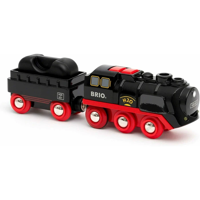 BRIO Battery Steam Locomotive with Light and Smoke (Black/Red) - Model 33884